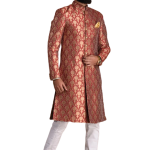 Golden Red Maharaja Style Banarasi Brocade Silk Sherwani | Regal Ethnic Wear | Jaipurio